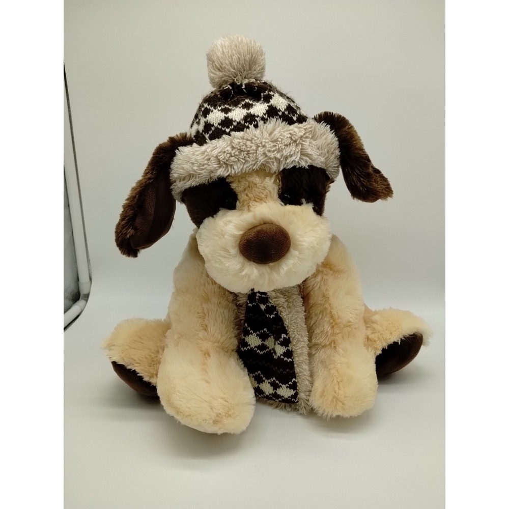 Hugfun International Kowloon Hong Kong Dog Plush Tan Brown Winter Hat Scarf 12"